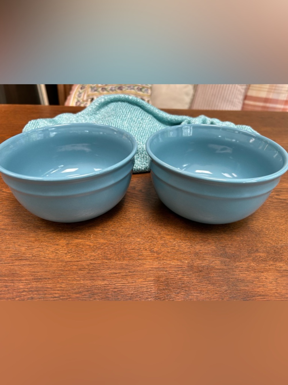 Ceramic Serve Bowls Set/2 -Teal Blue, 6”dia,3” tall, like new, perfect. Unusual.